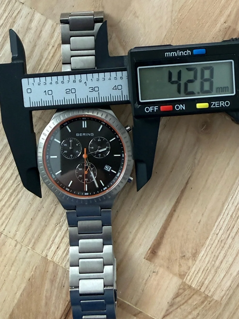 Bering Titanium Chronograph Mens Watch All Titanium Bracelet Case Black Dial